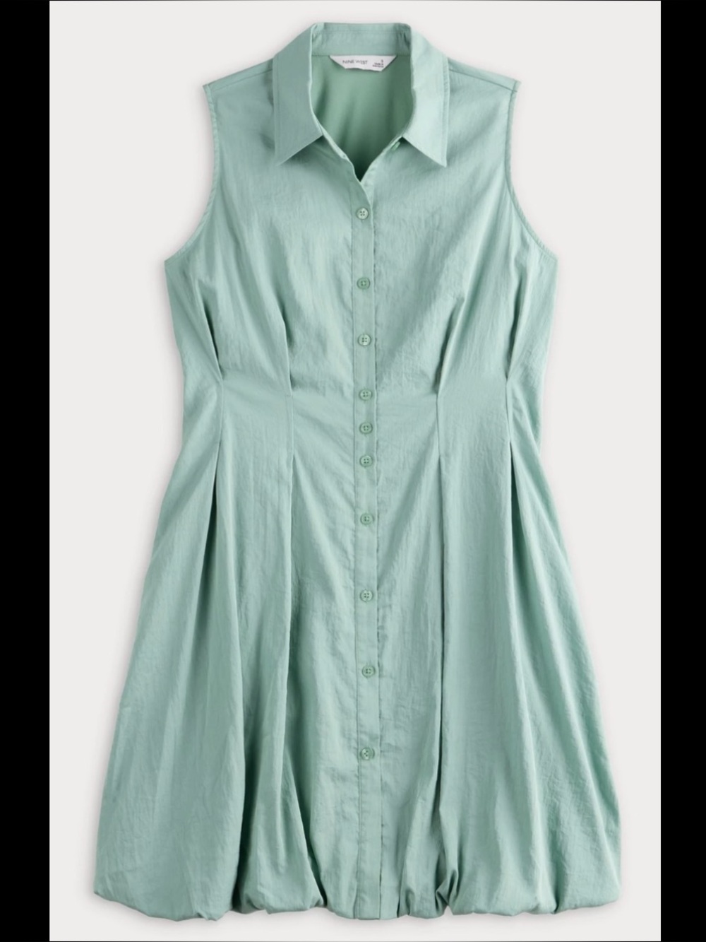 Nine West Sage Green Bubble Hem Button Front Shirt Dress with pockets M